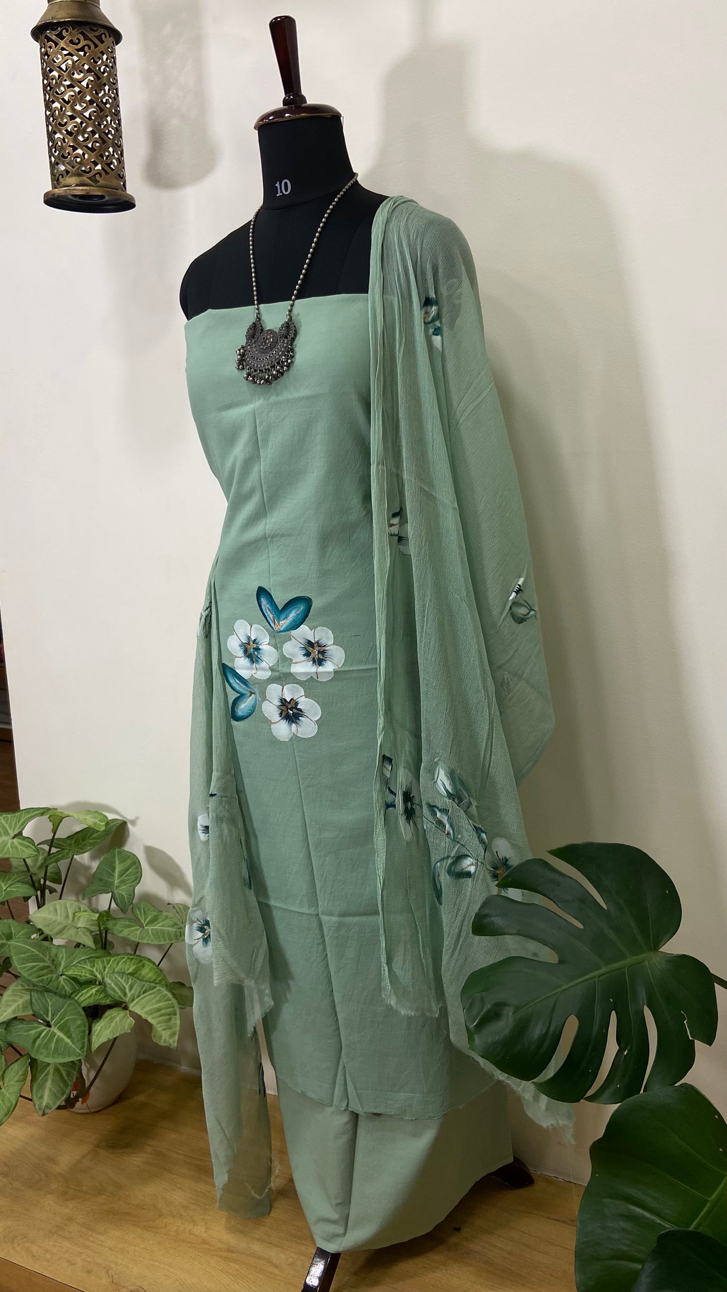 HAND PAINTED COTTON KURTA SUIT SET