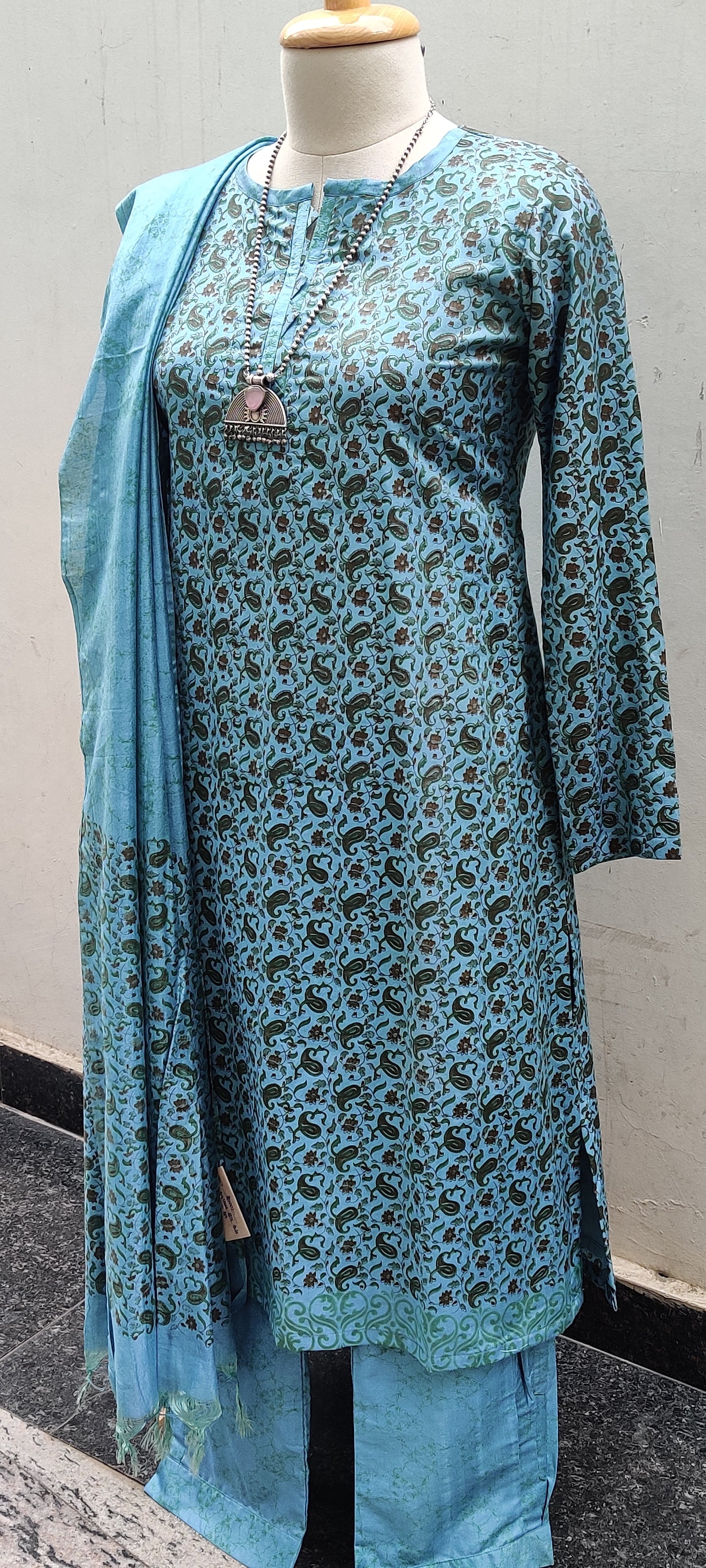 Printed Silk Cotton Kurta Set