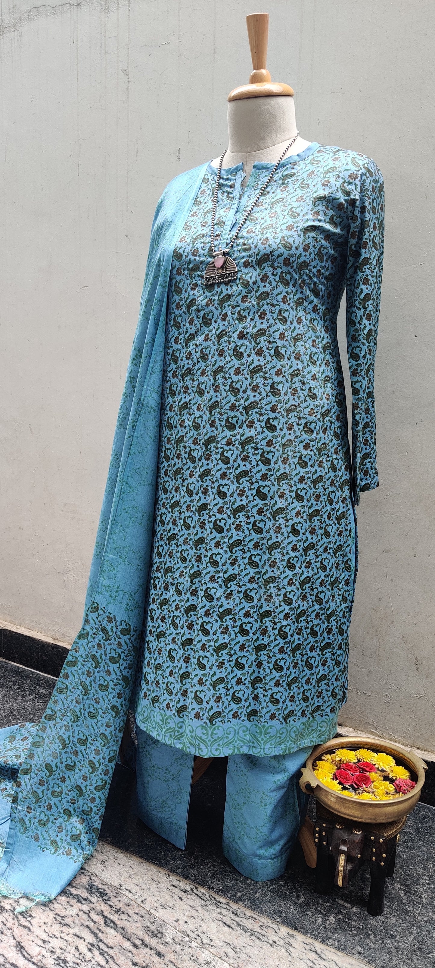 Printed Silk Cotton Kurta Set