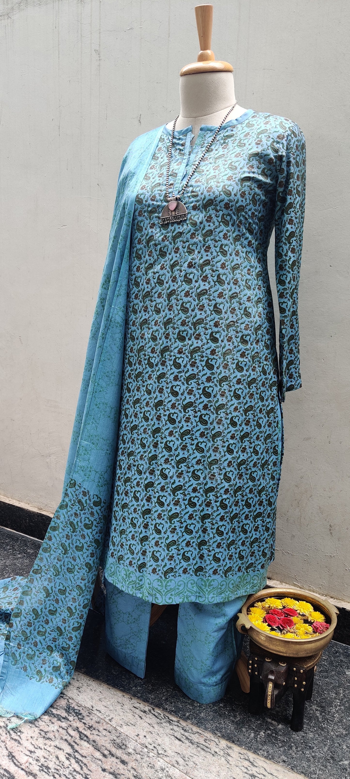 Printed Silk Cotton Kurta Set