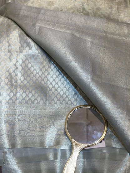 semi silk brocade tissue saree