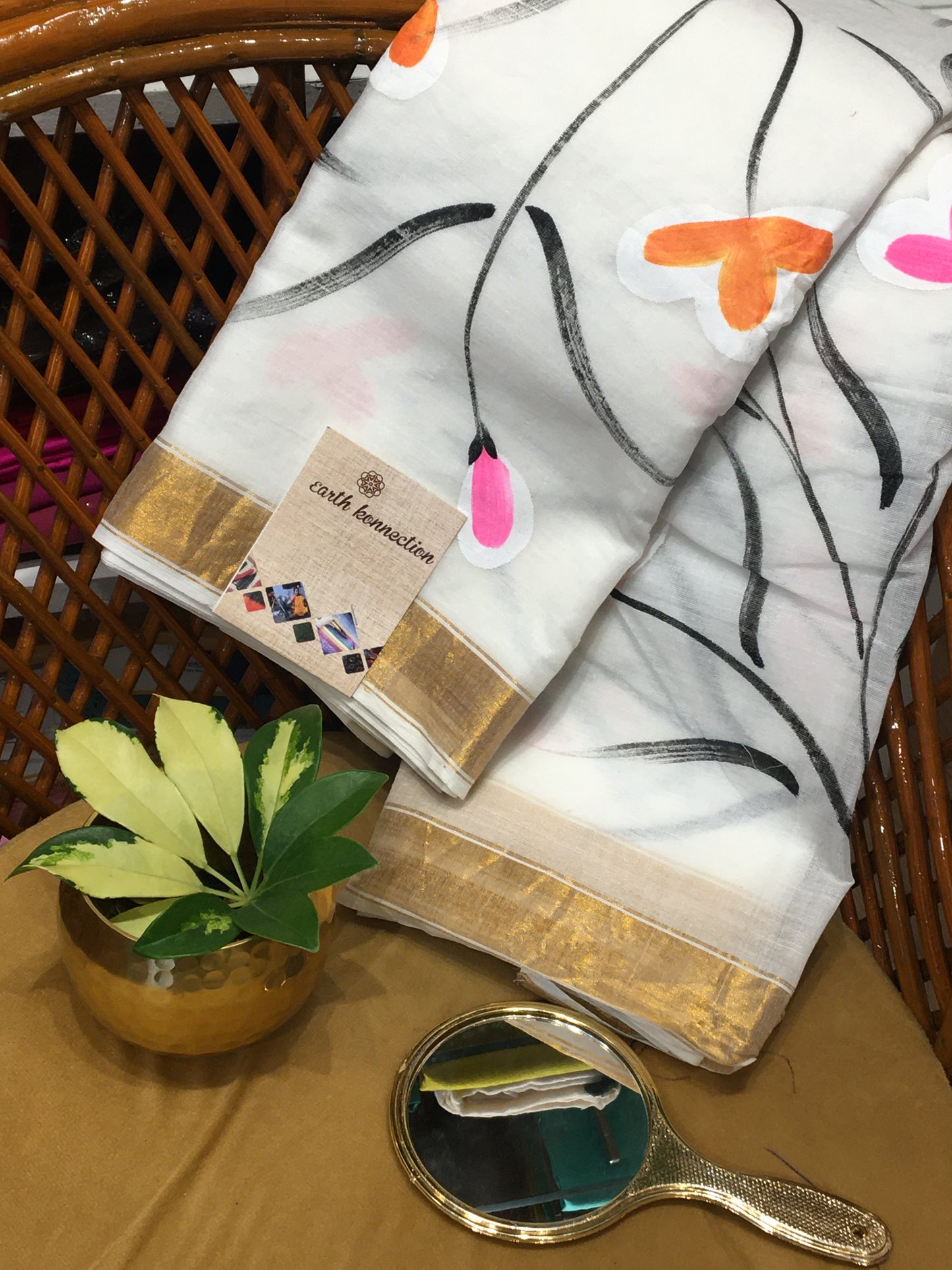 hand painted cotton saree