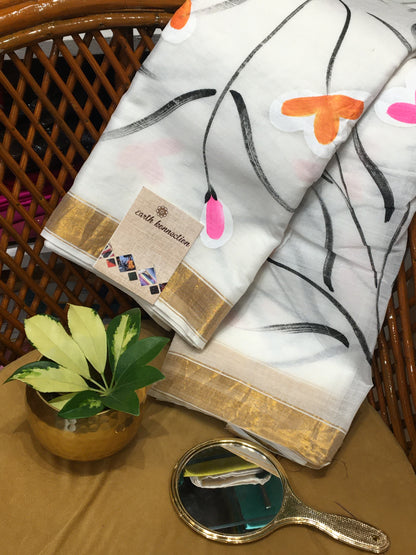 hand painted cotton saree