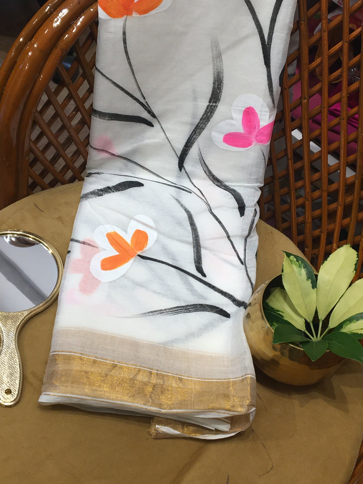 hand painted cotton saree