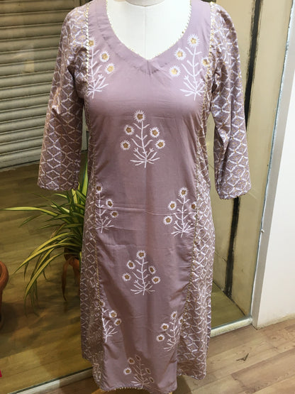 beige printed cotton kurta