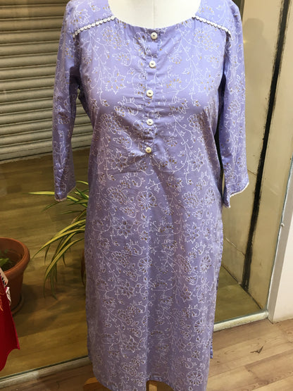 lavender printed cotton kurta