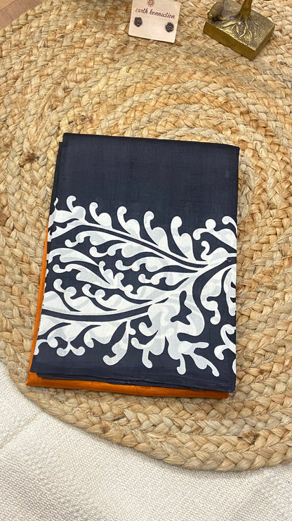 Screen printed pure silk saree