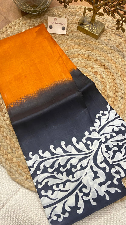 Screen printed pure silk saree