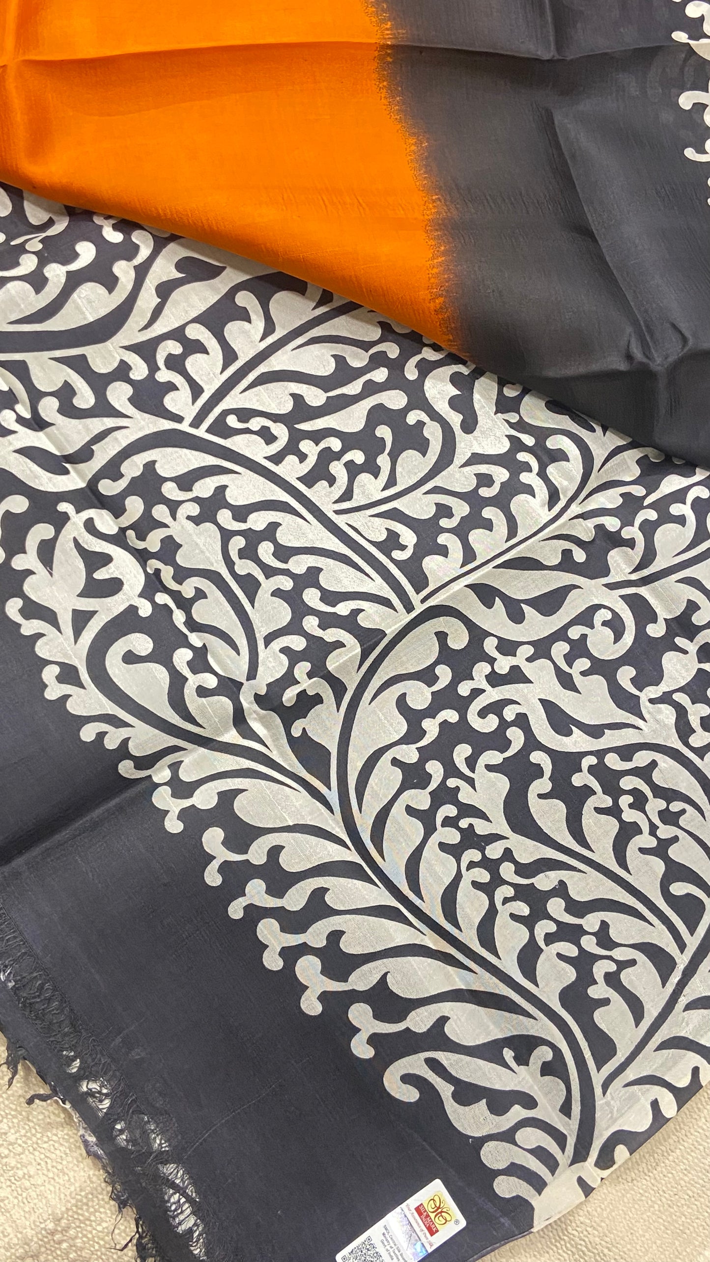 Screen printed pure silk saree
