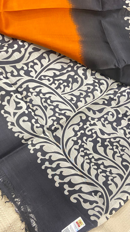 Screen printed pure silk saree