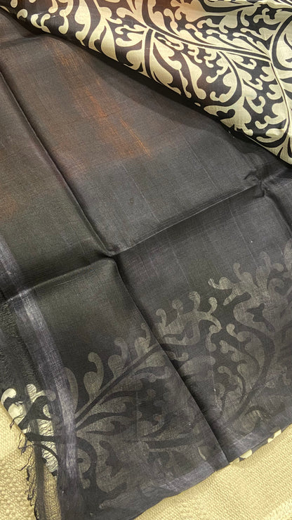 Screen printed pure silk saree