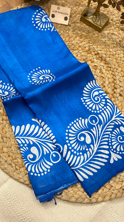 Screen printed pure silk saree