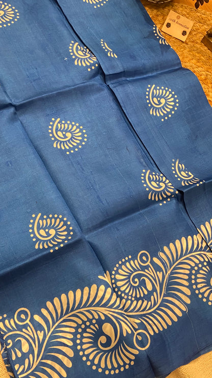 Screen printed pure silk saree