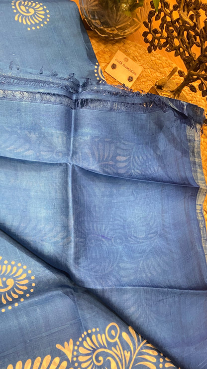Screen printed pure silk saree