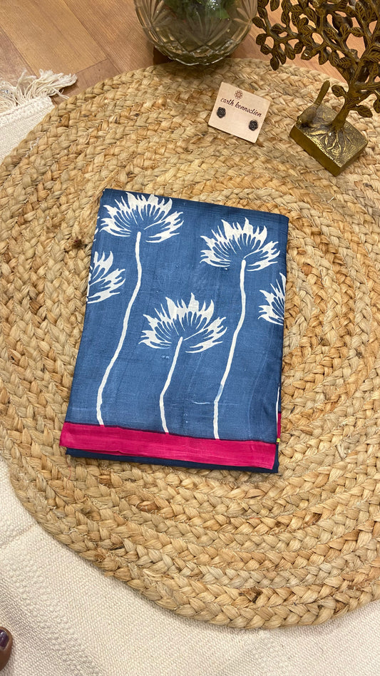Screen printed pure silk saree