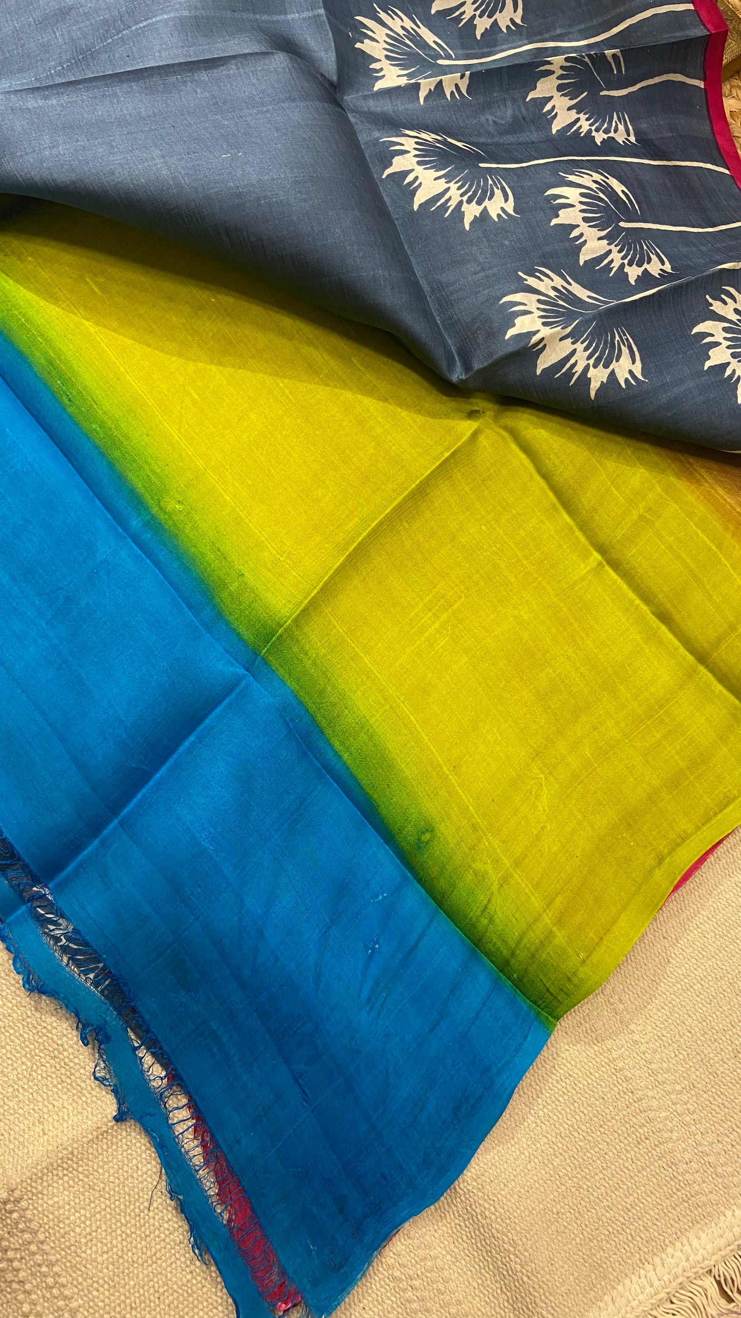 Screen printed pure silk saree