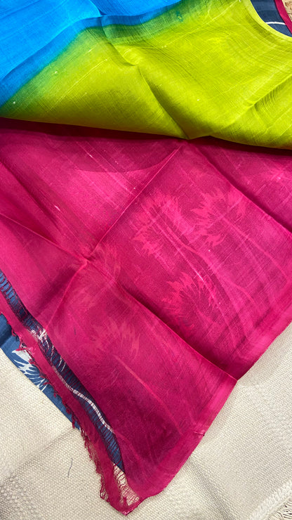 Screen printed pure silk saree