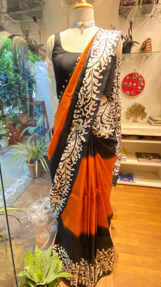 Screen printed pure silk saree
