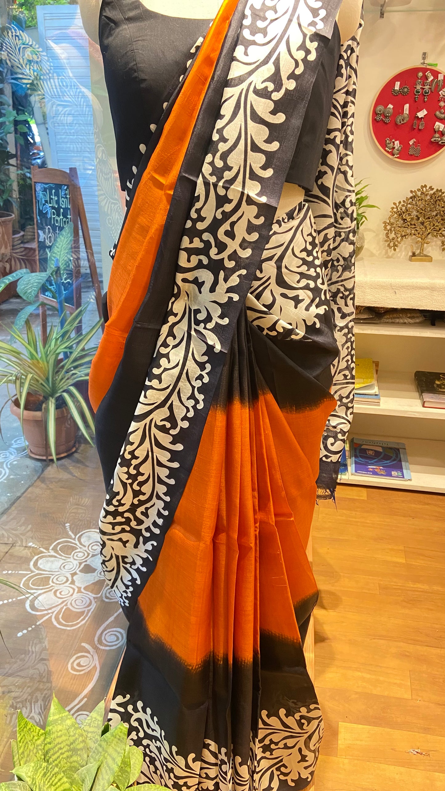 Screen printed pure silk saree