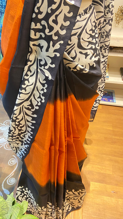 Screen printed pure silk saree