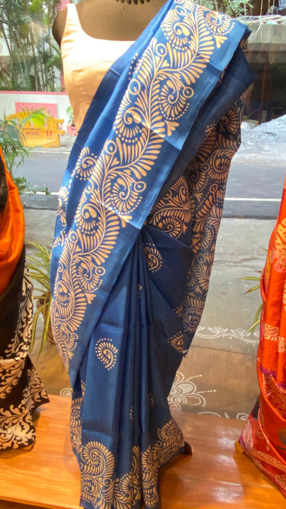 Screen printed pure silk saree