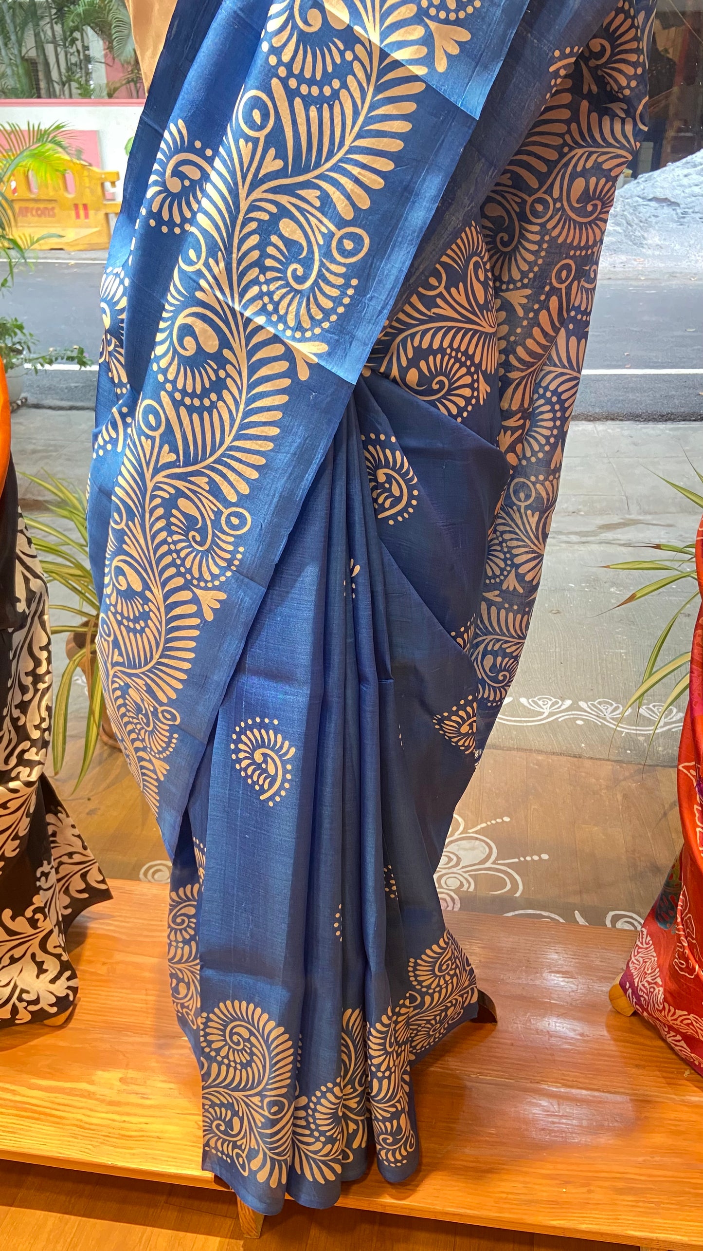 Screen printed pure silk saree