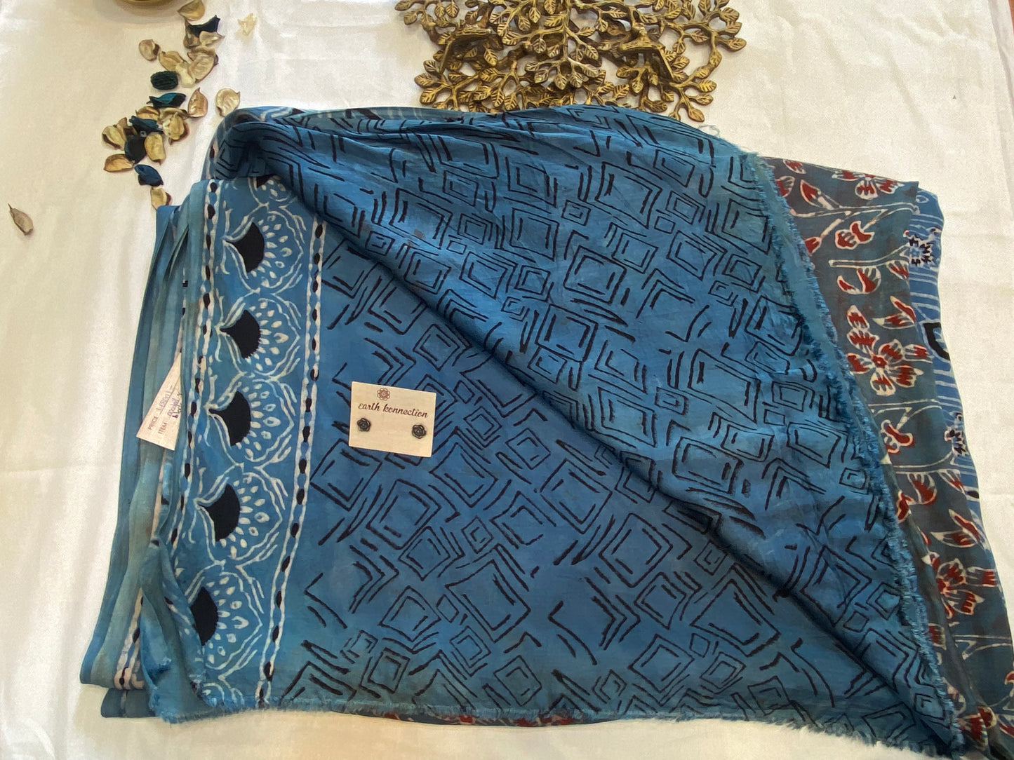 Pure Modal Ajrak Silk Saree