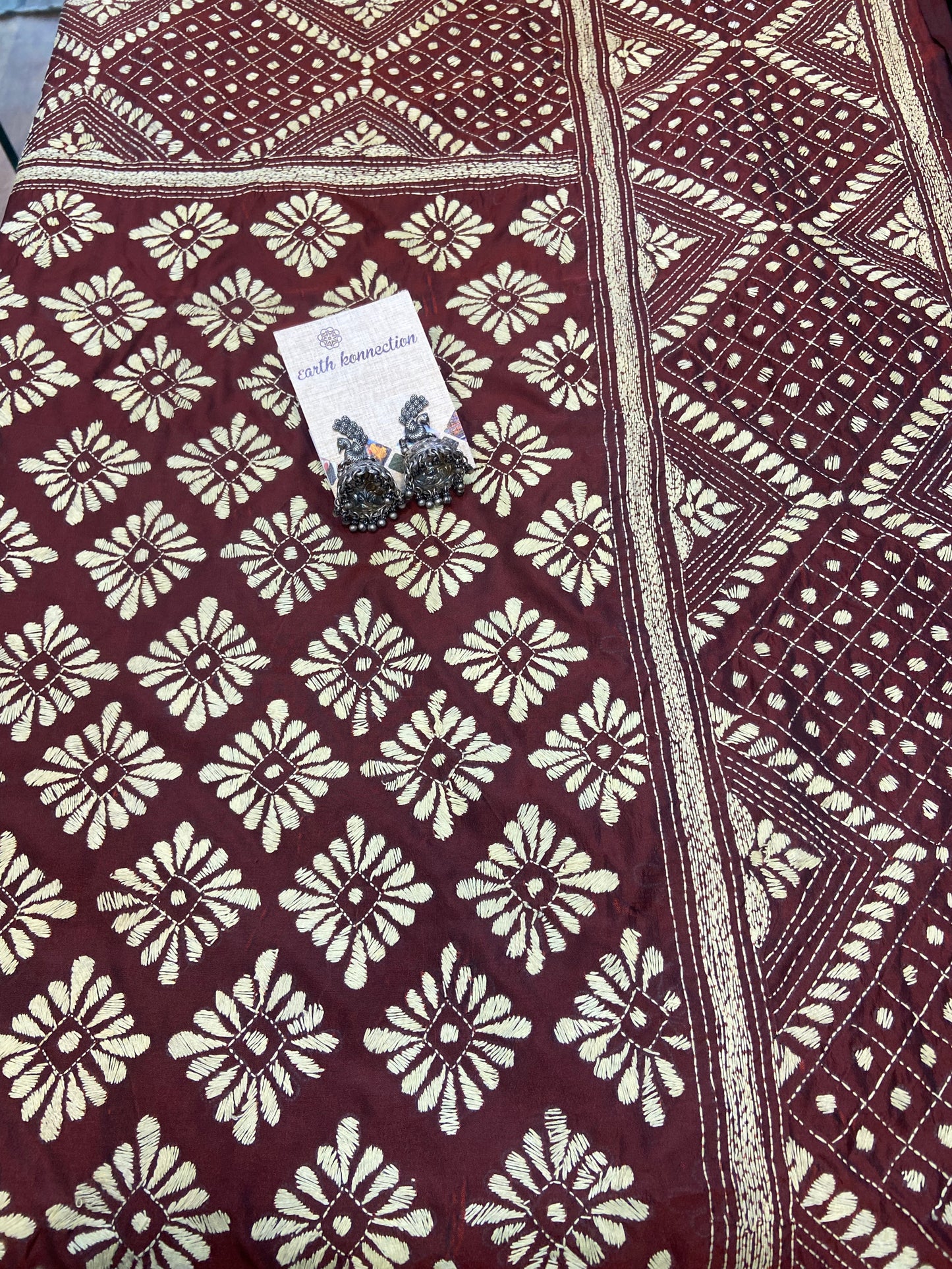 Hand embroidrey kantha saree