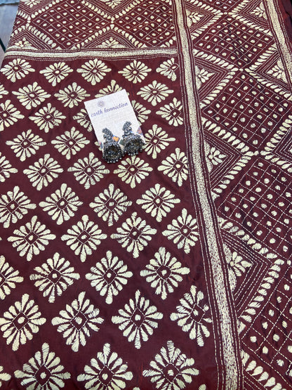 Hand embroidrey kantha saree