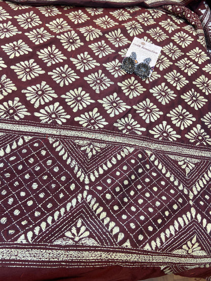 Hand embroidrey kantha saree