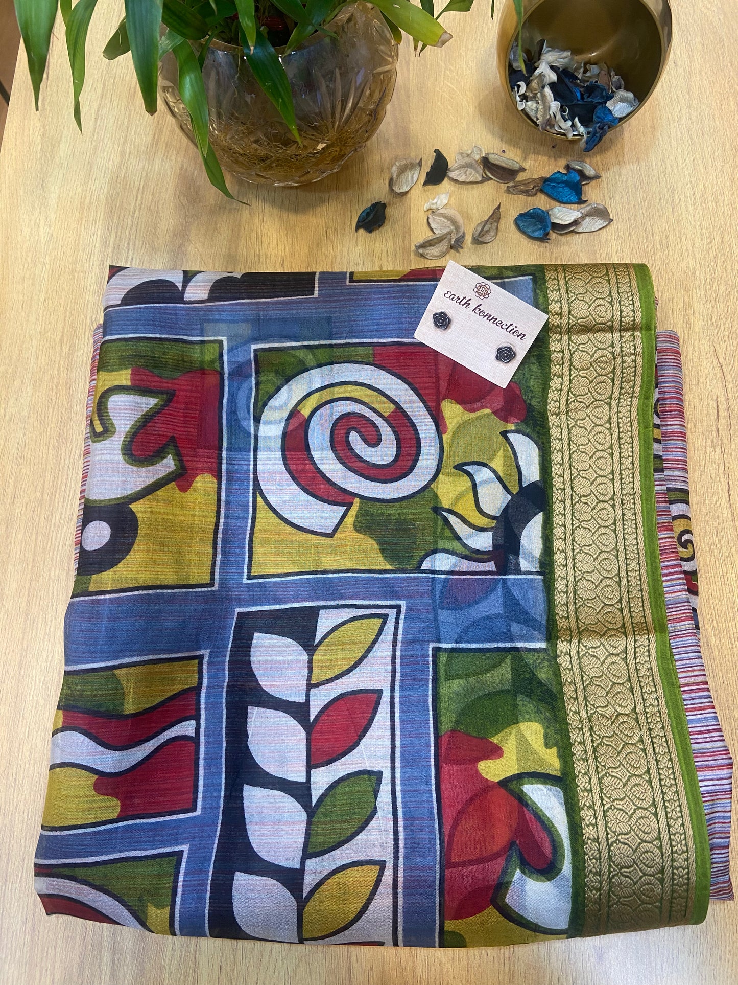 Screen printed silk saree