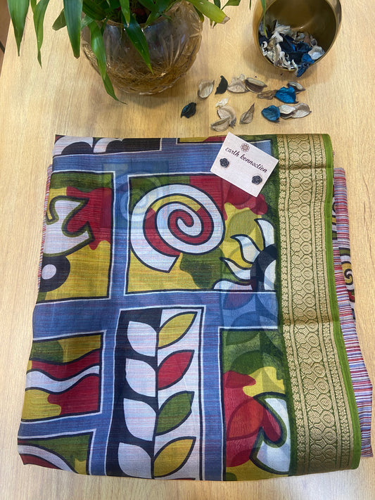 Screen printed silk saree