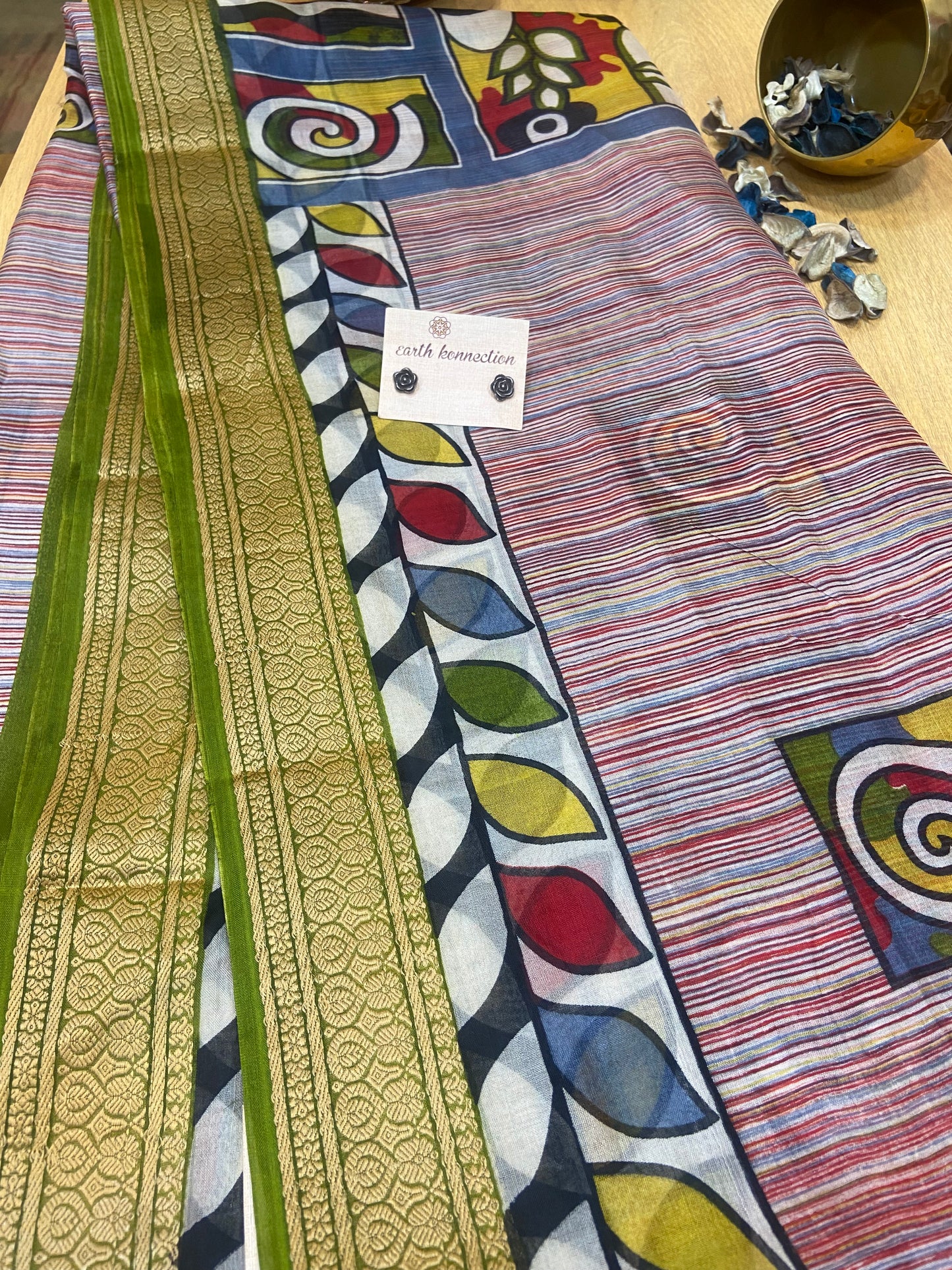 Screen printed silk saree