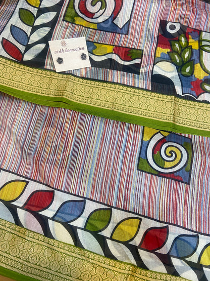 Screen printed silk saree