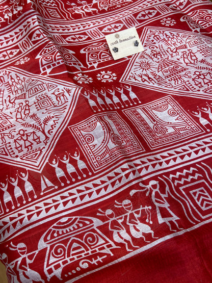 Warli printed silk saree