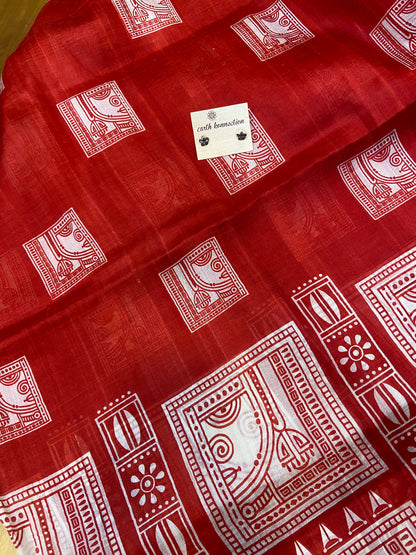 Warli printed silk saree