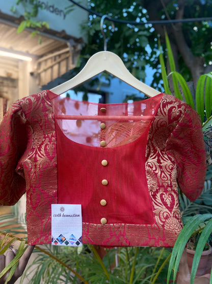 Red Sheer back brocade blouse