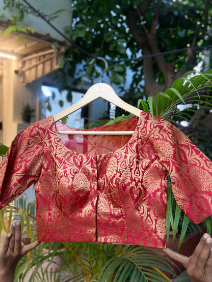 Red Sheer back brocade blouse