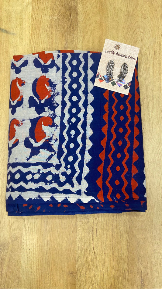 Block print Mulmul Cotton saree