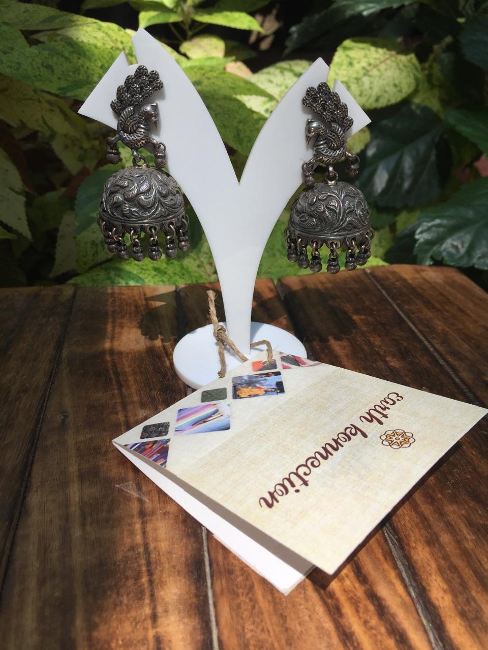 Silver Peacock Jhumka (92.5 Silver )