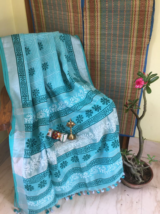 Allover Block Printed Linen Saree