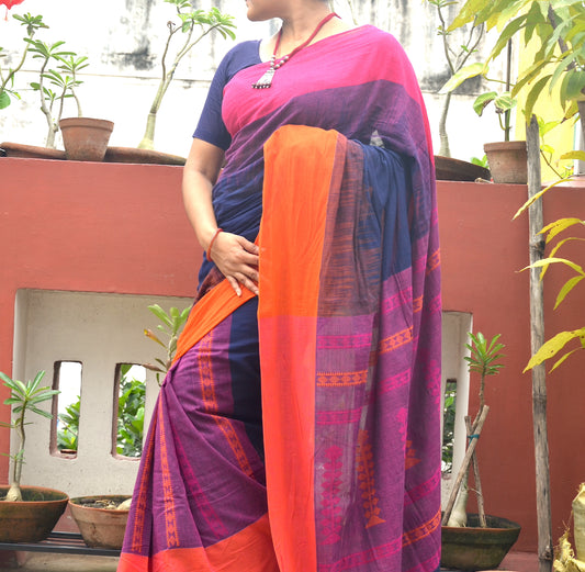 Blue Khadi cotton woven pallu Saree