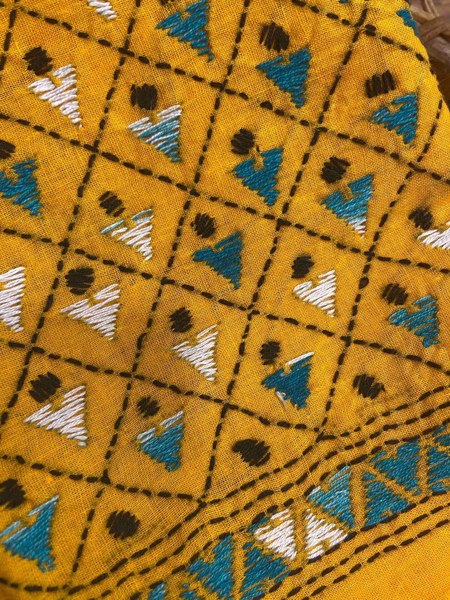 yellow Kantha embroidered unstitched Blouse material