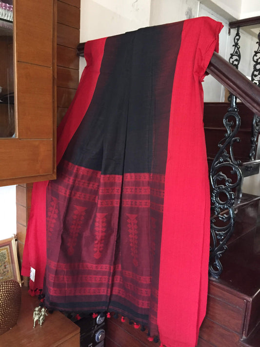 Black khadi cotton woven pallu design saree