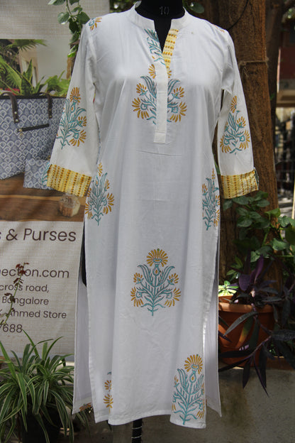 Pure malmal cotton handblock printed A-line kurta