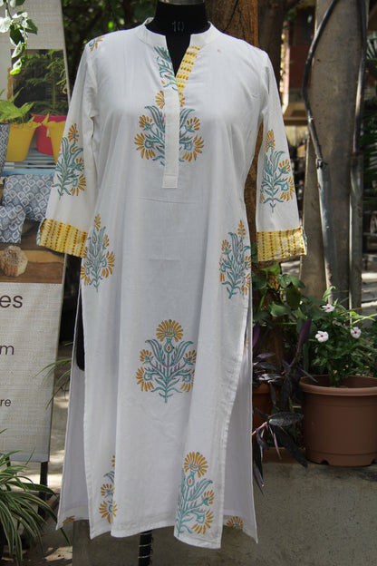 Pure malmal cotton handblock printed A-line kurta