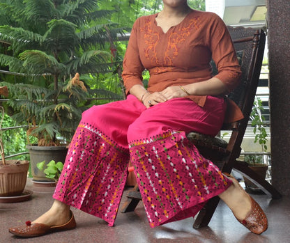 Pink Kantha Embroidered Palazzo