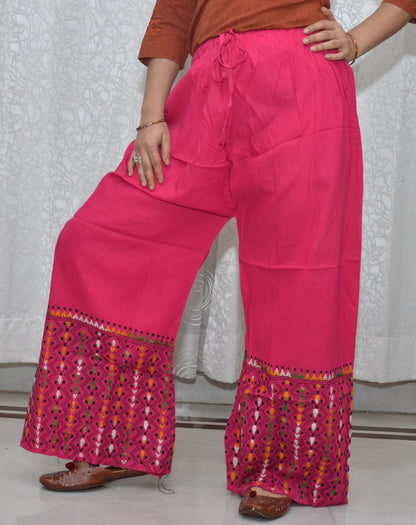 Pink Kantha Embroidered Palazzo