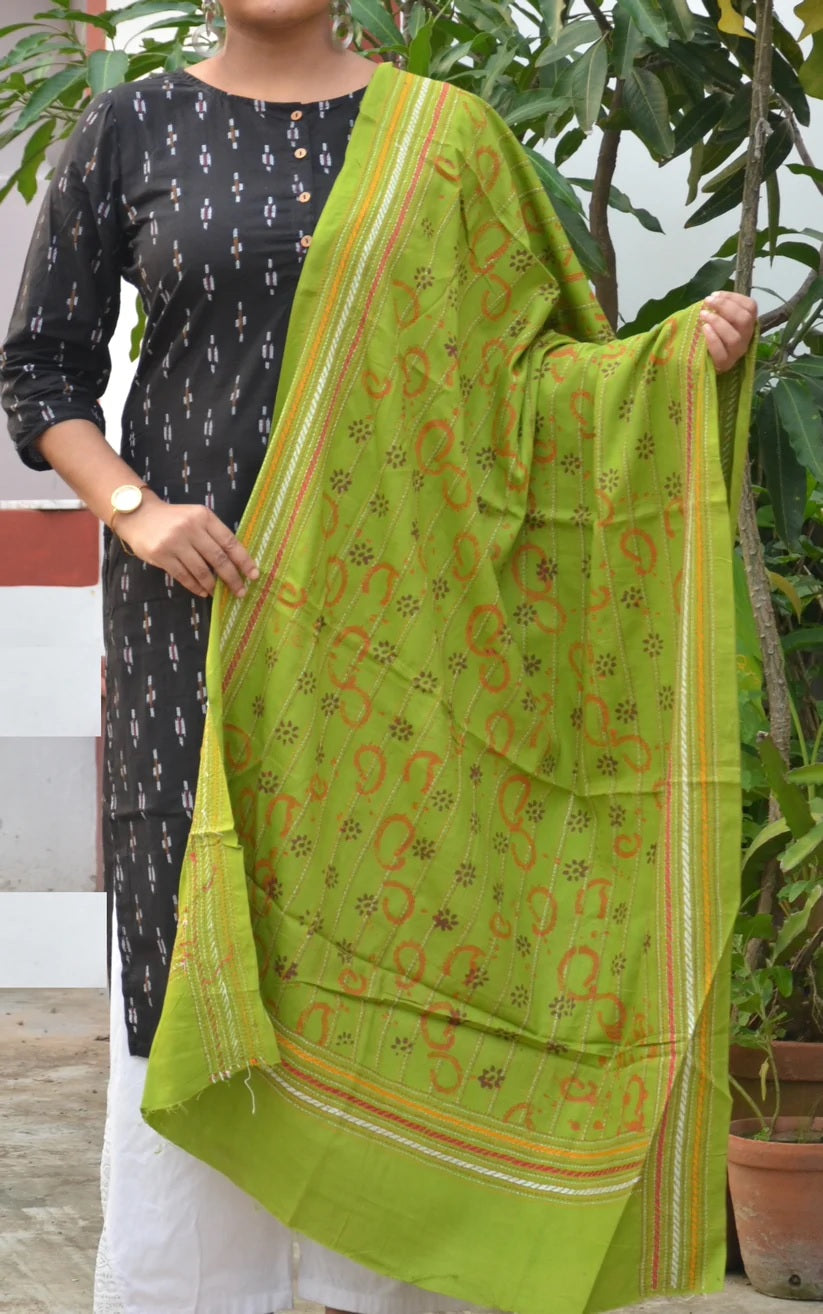 Pista Green Kantha Block Printed Dupatta