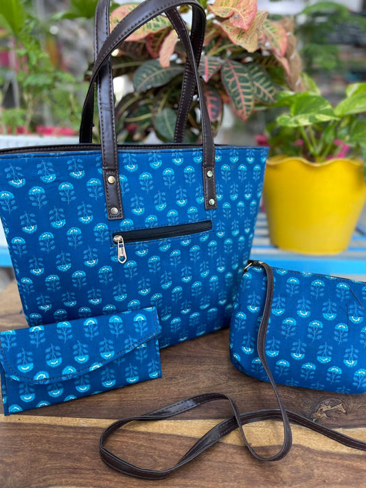 Block printed tote bag set